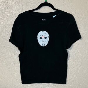 Black Graphic Tee with Mask Design